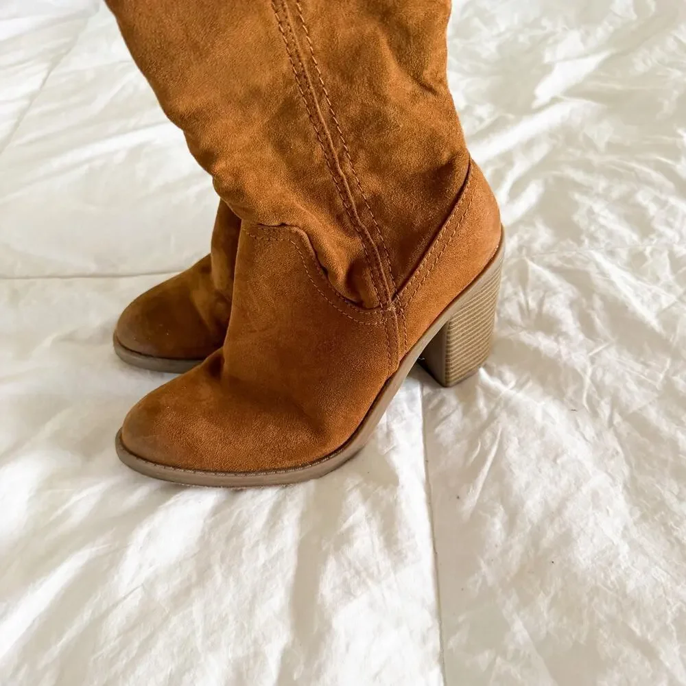 Universal Thread Brown Tan Over The Knee High Boots Block Heel Suede Womens 8